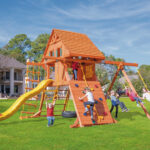 Parrot Island Playcenter w/ Wood Roof, Treehouse Panels and Yellow Wave Slide