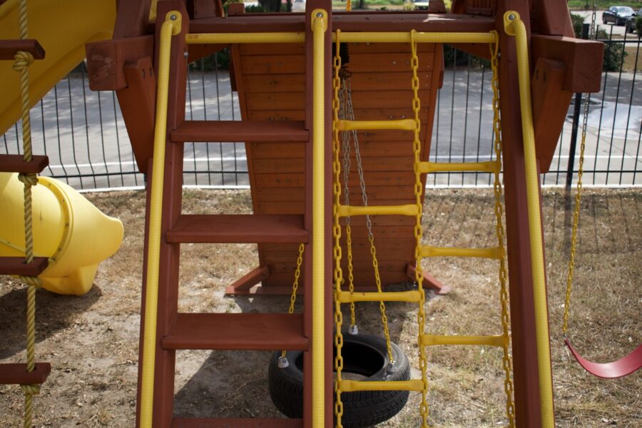 7.4 Jaguar Playcenter w/ BYB Tarp, 4x6 Monkey Bars, Loft, Yellow DoubleWall Scoop Slide and Yellow Spiral Slide